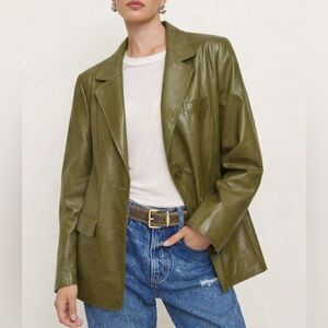 Vintage Olive Green Leather Blazer Jacket
